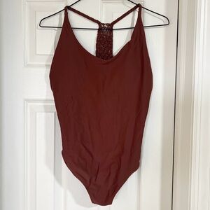 Aerie Auburn Sienna Braided Boho One Piece Racerback Swimsuit M Brown Retro 70s